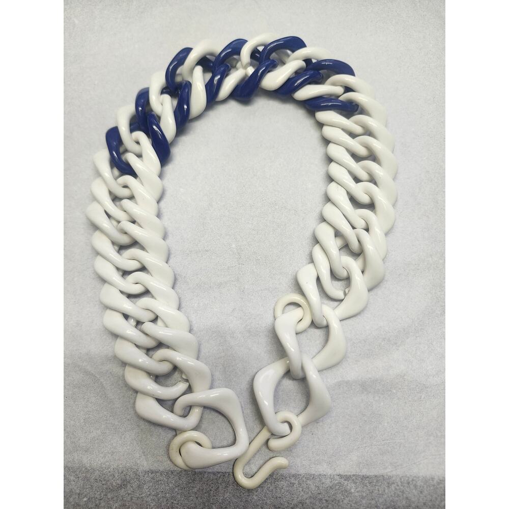 Chunky elephant link Necklace White Blue Acrylic Chain  17" *read*